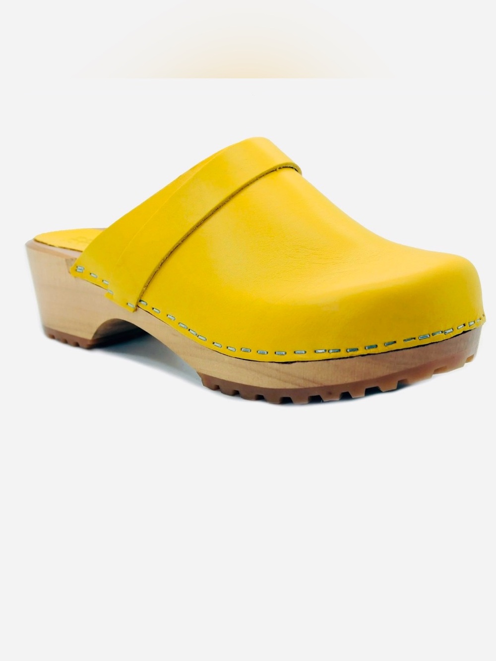 BJORK Swedish Comfort Maja Leather & Wood Heel Open Back  Clog | Mustard | EU 39